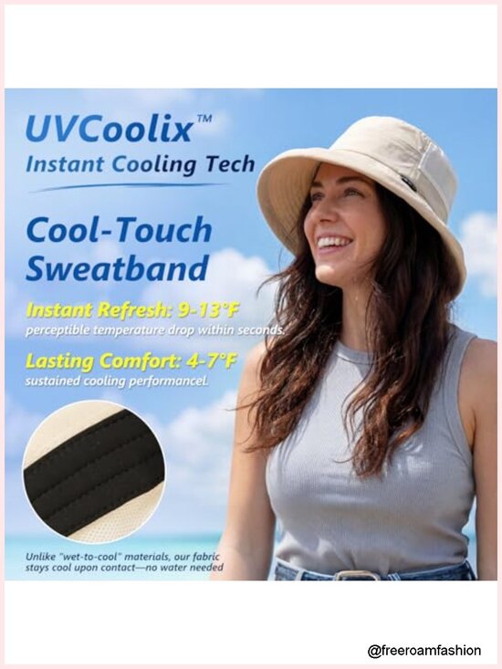 Wide Brim Bucket Sun Hat with Ponytail Hole UPF 50 Packable Lightweight Cooling main image 6